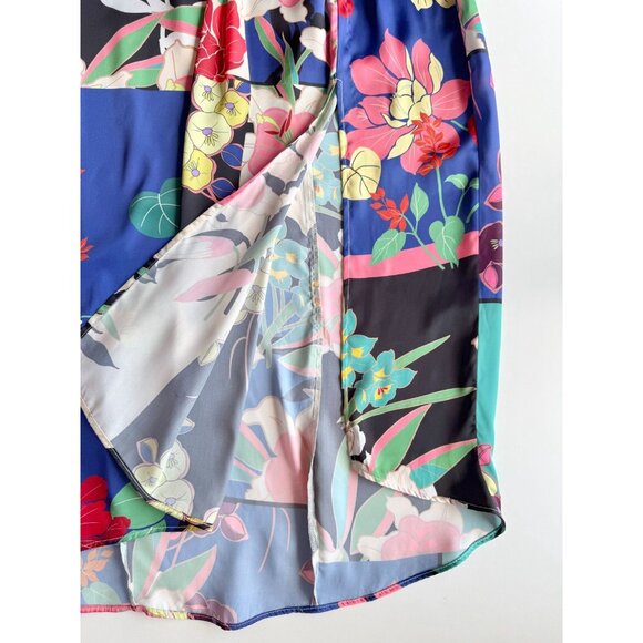 ZARA Floral Patchwork Print Satin Twill Knotted Maxi Pareo Sarong Skirt, Size S - Picture 10 of 16